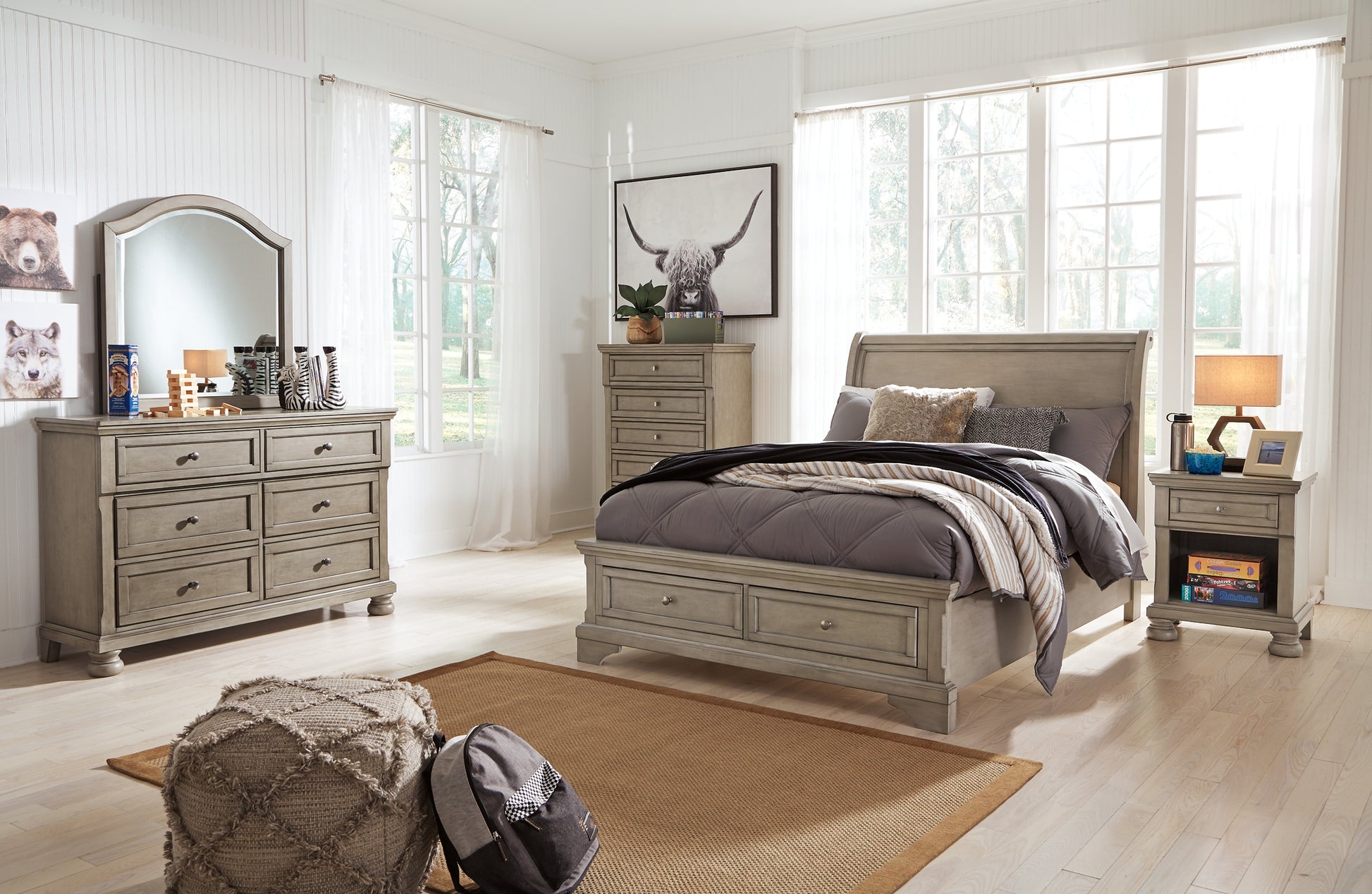Lettner Full Sleigh Bed with Mirrored Dresser and 2 Nightstands Milwaukee Furniture of Chicago - Furniture Store in Chicago Serving Humbolt Park, Roscoe Village, Avondale, & Homan Square