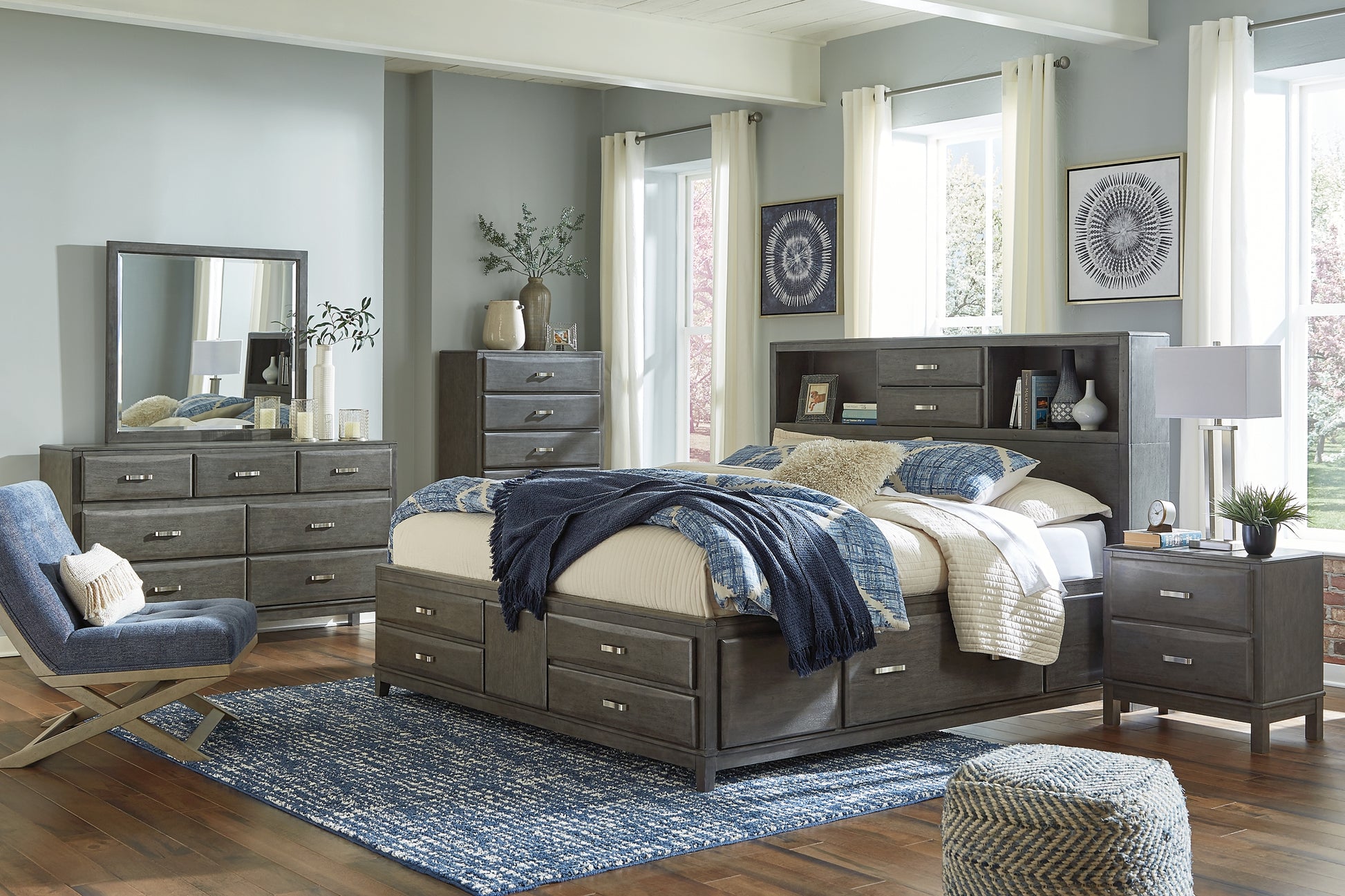 Caitbrook Queen Storage Bed with 8 Storage Drawers with Mirrored Dresser, Chest and Nightstand Milwaukee Furniture of Chicago - Furniture Store in Chicago Serving Humbolt Park, Roscoe Village, Avondale, & Homan Square
