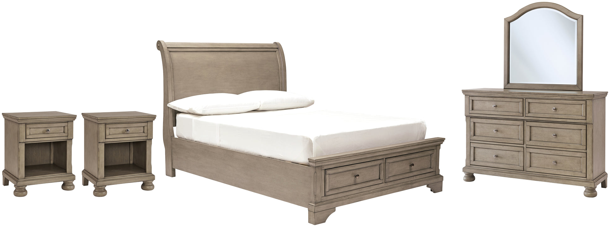Lettner Full Sleigh Bed with Mirrored Dresser and 2 Nightstands Milwaukee Furniture of Chicago - Furniture Store in Chicago Serving Humbolt Park, Roscoe Village, Avondale, & Homan Square