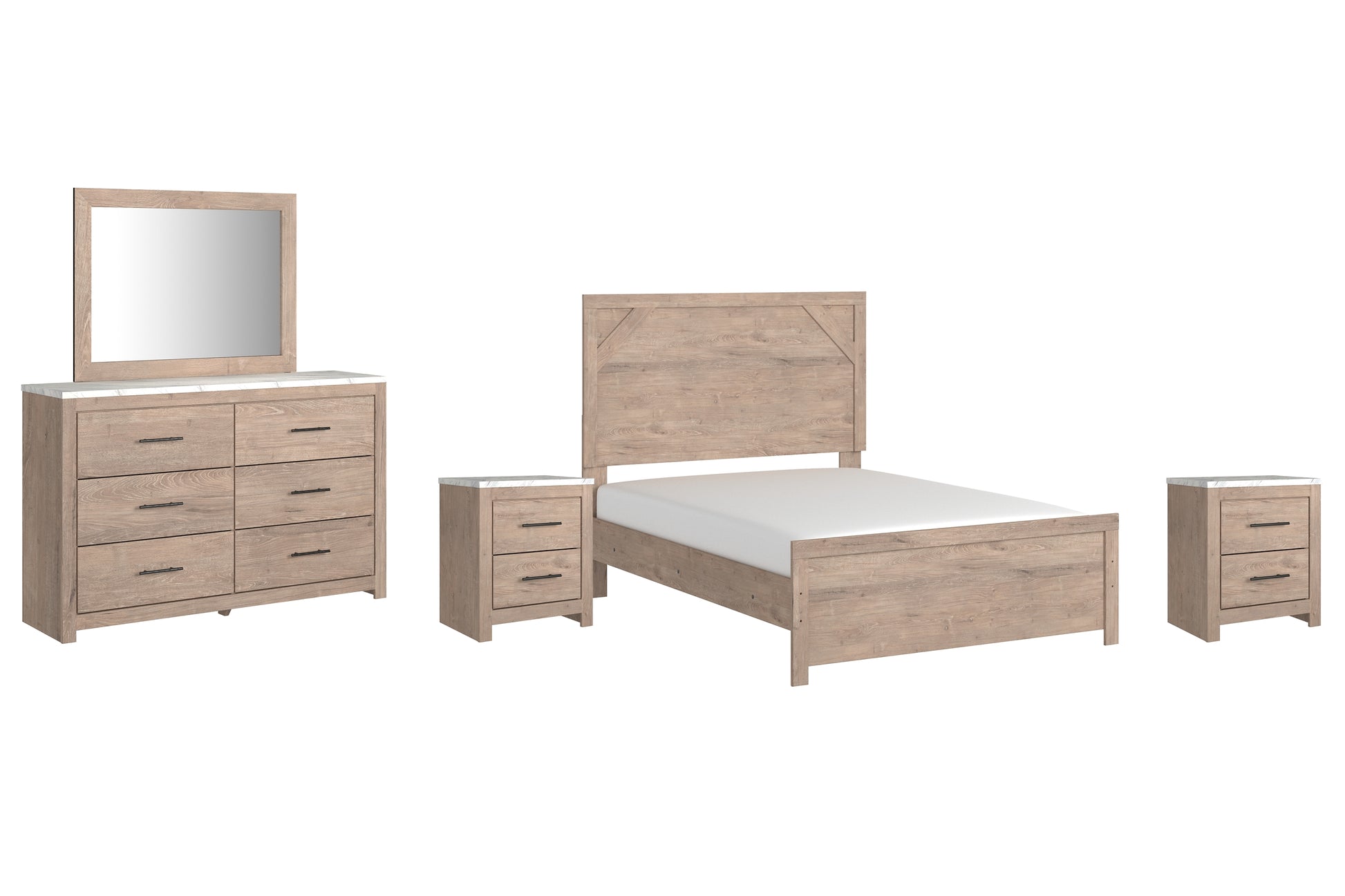 Senniberg Full Panel Bed with Mirrored Dresser and 2 Nightstands Milwaukee Furniture of Chicago - Furniture Store in Chicago Serving Humbolt Park, Roscoe Village, Avondale, & Homan Square