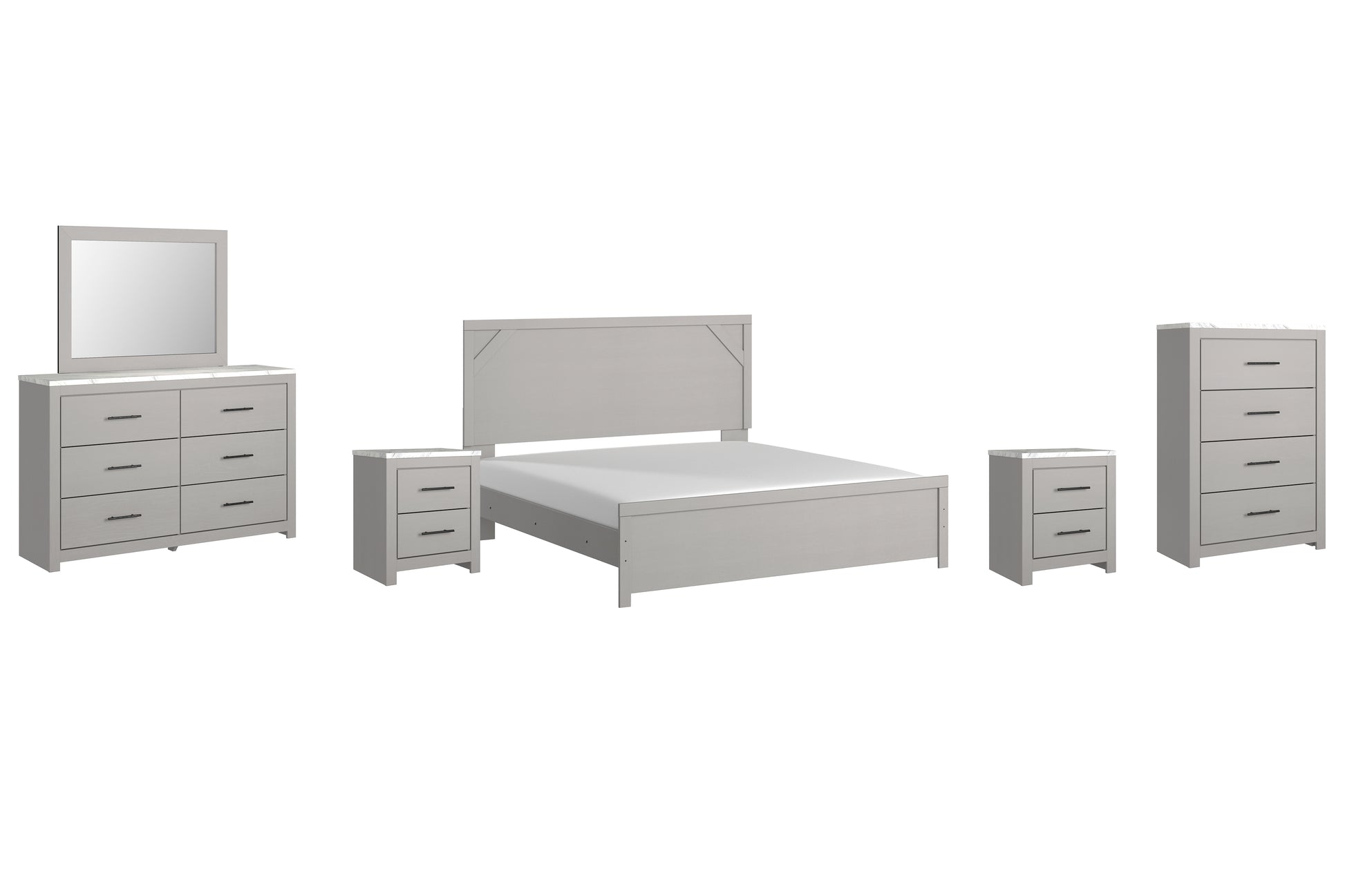 Cottonburg King Panel Bed with Mirrored Dresser, Chest and 2 Nightstands Milwaukee Furniture of Chicago - Furniture Store in Chicago Serving Humbolt Park, Roscoe Village, Avondale, & Homan Square
