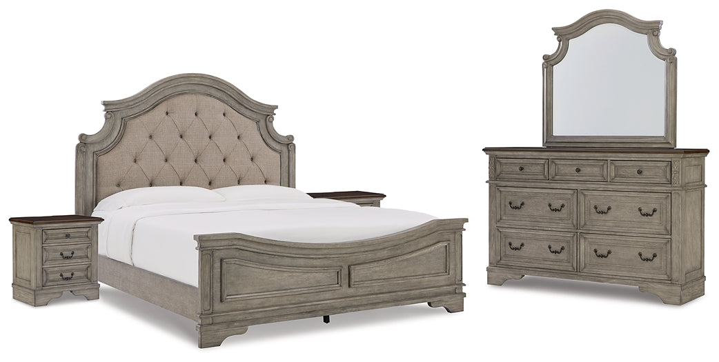 Lodenbay California King Panel Bed with Mirrored Dresser and 2 Nightstands Milwaukee Furniture of Chicago - Furniture Store in Chicago Serving Humbolt Park, Roscoe Village, Avondale, & Homan Square