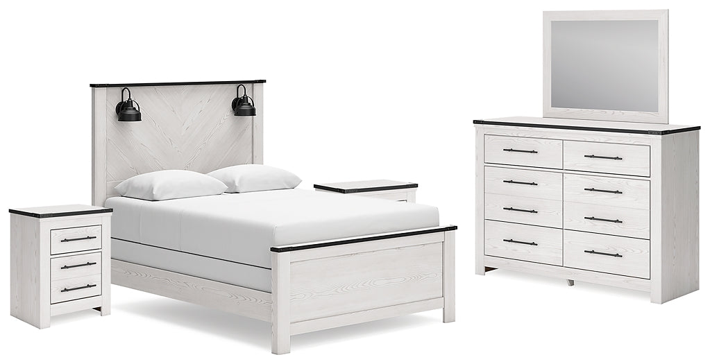 Schoenberg Queen Panel Bed with Mirrored Dresser and 2 Nightstands Milwaukee Furniture of Chicago - Furniture Store in Chicago Serving Humbolt Park, Roscoe Village, Avondale, & Homan Square
