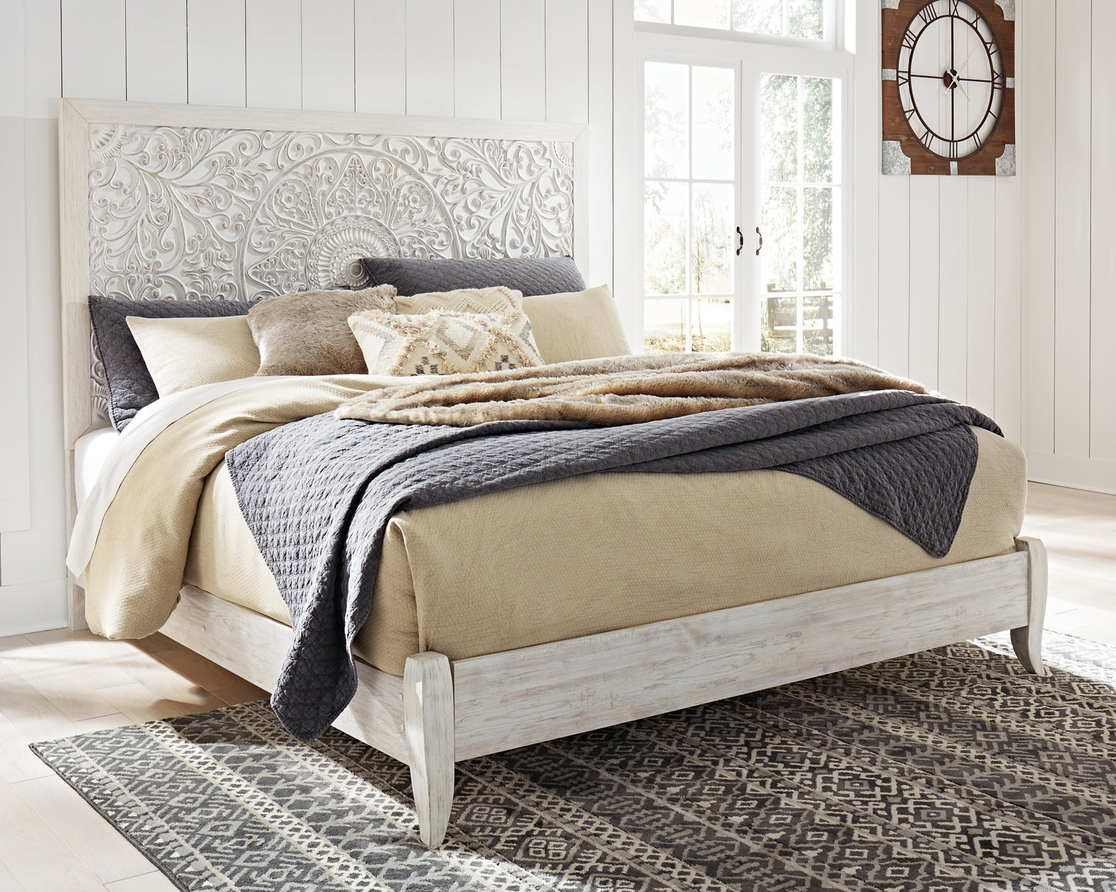 Paxberry King Panel Bed with Mirrored Dresser and Chest Milwaukee Furniture of Chicago - Furniture Store in Chicago Serving Humbolt Park, Roscoe Village, Avondale, & Homan Square