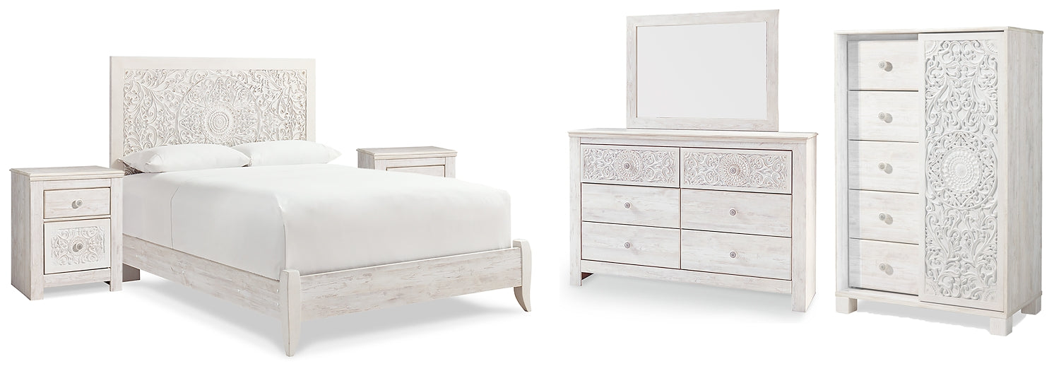 Paxberry Queen Panel Bed with Mirrored Dresser, Chest and 2 Nightstands Milwaukee Furniture of Chicago - Furniture Store in Chicago Serving Humbolt Park, Roscoe Village, Avondale, & Homan Square
