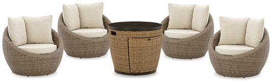 Malayah Outdoor Fire Pit Table and 4 Chairs Milwaukee Furniture of Chicago - Furniture Store in Chicago Serving Humbolt Park, Roscoe Village, Avondale, & Homan Square