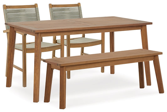 Janiyah Outdoor Dining Table and 2 Chairs and Bench Milwaukee Furniture of Chicago - Furniture Store in Chicago Serving Humbolt Park, Roscoe Village, Avondale, & Homan Square