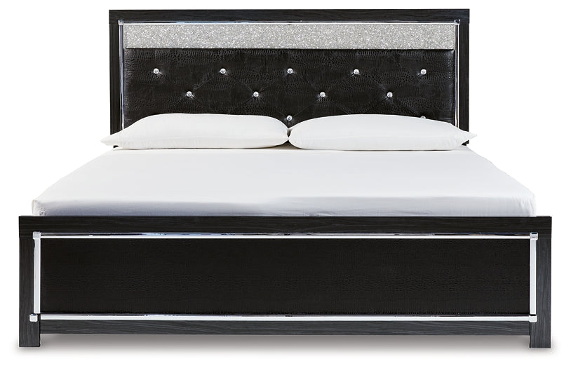 Kaydell King Upholstered Panel Platform Bed with Mirrored Dresser and 2 Nightstands Milwaukee Furniture of Chicago - Furniture Store in Chicago Serving Humbolt Park, Roscoe Village, Avondale, & Homan Square