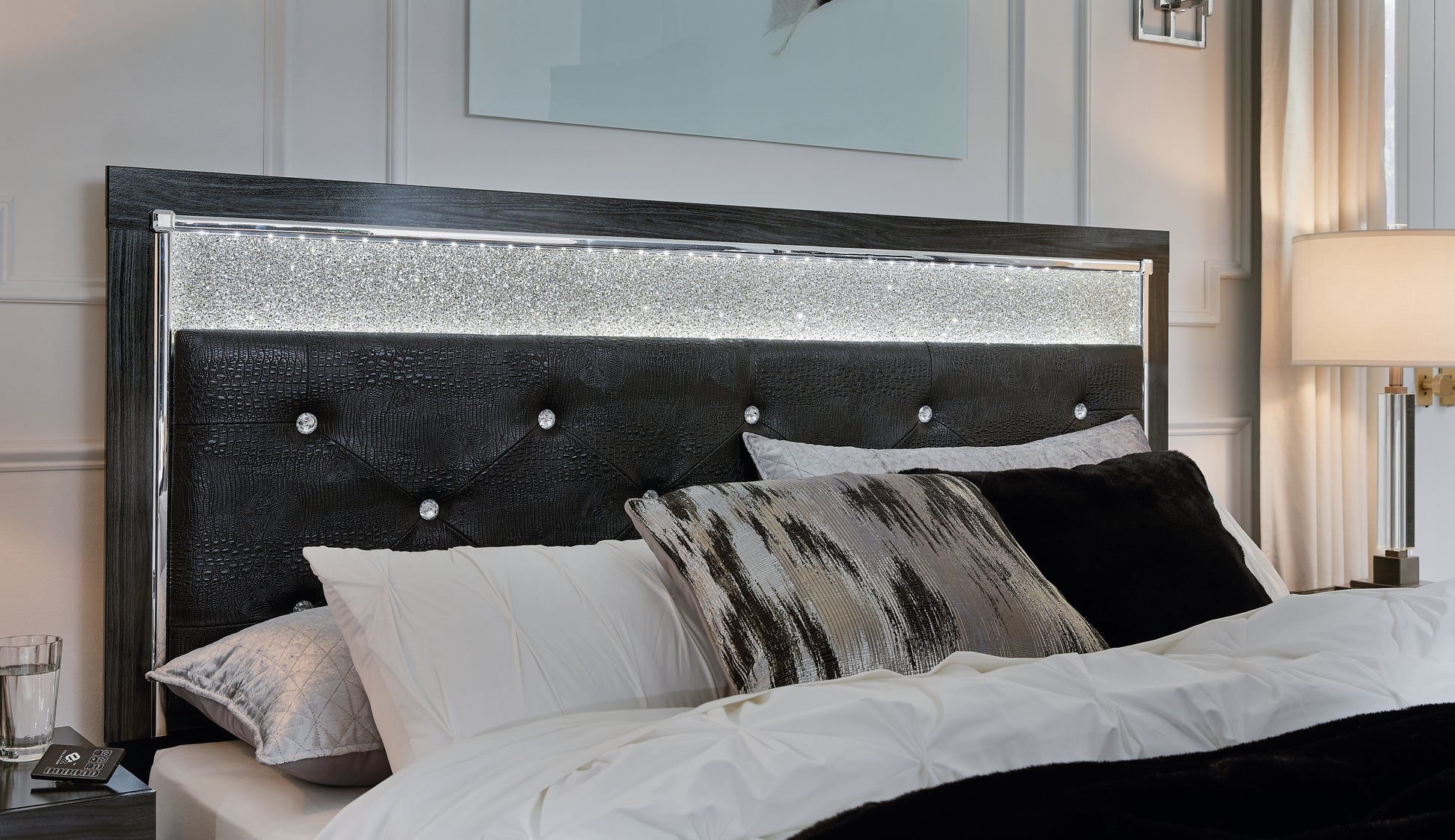 Kaydell Queen Upholstered Panel Bed with Mirrored Dresser, Chest and Nightstand Milwaukee Furniture of Chicago - Furniture Store in Chicago Serving Humbolt Park, Roscoe Village, Avondale, & Homan Square