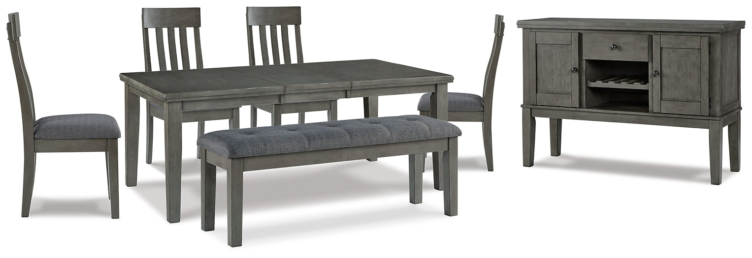 Hallanden Dining Table and 4 Chairs and Bench with Storage Milwaukee Furniture of Chicago - Furniture Store in Chicago Serving Humbolt Park, Roscoe Village, Avondale, & Homan Square