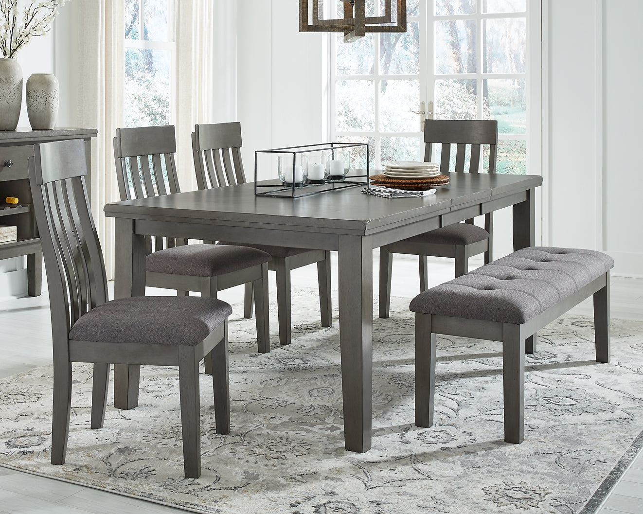Hallanden Dining Table and 4 Chairs and Bench with Storage Milwaukee Furniture of Chicago - Furniture Store in Chicago Serving Humbolt Park, Roscoe Village, Avondale, & Homan Square