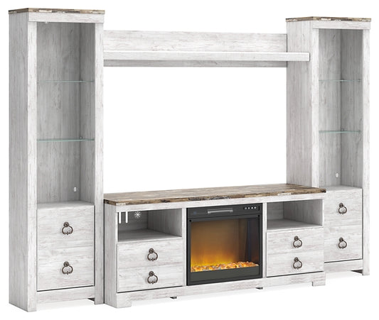 Willowton 4-Piece Entertainment Center with Electric Fireplace Milwaukee Furniture of Chicago - Furniture Store in Chicago Serving Humbolt Park, Roscoe Village, Avondale, & Homan Square