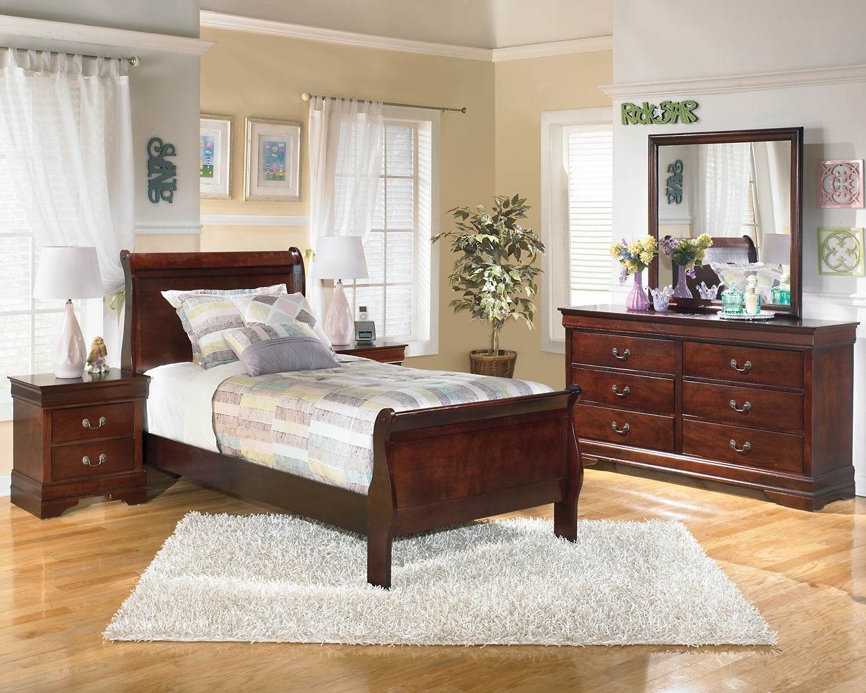 Alisdair Twin Sleigh Bed with Mirrored Dresser and 2 Nightstands Milwaukee Furniture of Chicago - Furniture Store in Chicago Serving Humbolt Park, Roscoe Village, Avondale, & Homan Square