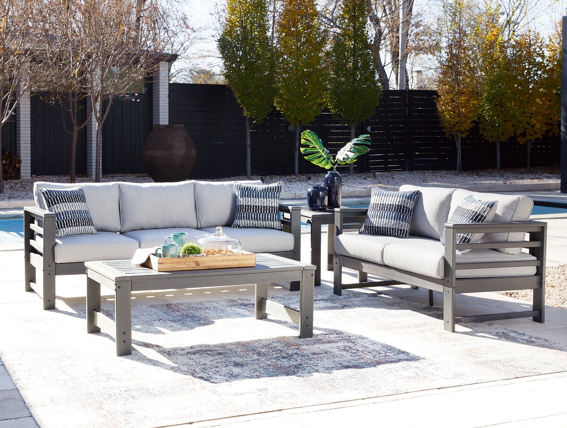 Amora Outdoor Sofa and Loveseat with Coffee Table and 2 End Tables Milwaukee Furniture of Chicago - Furniture Store in Chicago Serving Humbolt Park, Roscoe Village, Avondale, & Homan Square