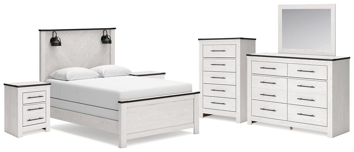Schoenberg Queen Panel Bed with Mirrored Dresser, Chest and 2 Nightstands Milwaukee Furniture of Chicago - Furniture Store in Chicago Serving Humbolt Park, Roscoe Village, Avondale, & Homan Square